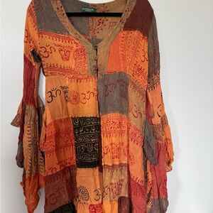 Kathmandu Orange Black Graphic Asymmetrical Tunic